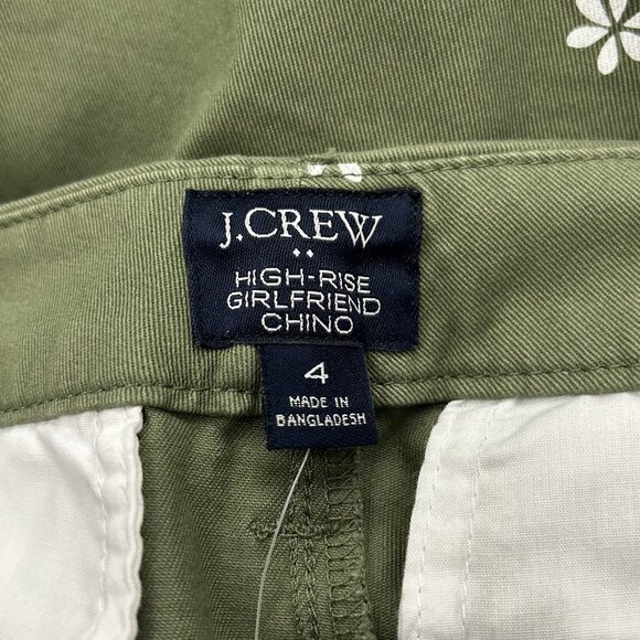 J. Crew Womens Sz 4 High-Rise Girlfriend Chino Pants Olive Green Daisy Print NWT - Picture 3 of 16